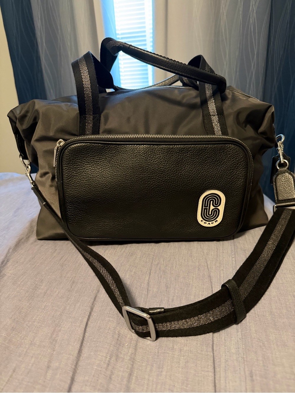 Coach Black Nylon & Leather Travel Duffel with Silver Hardware